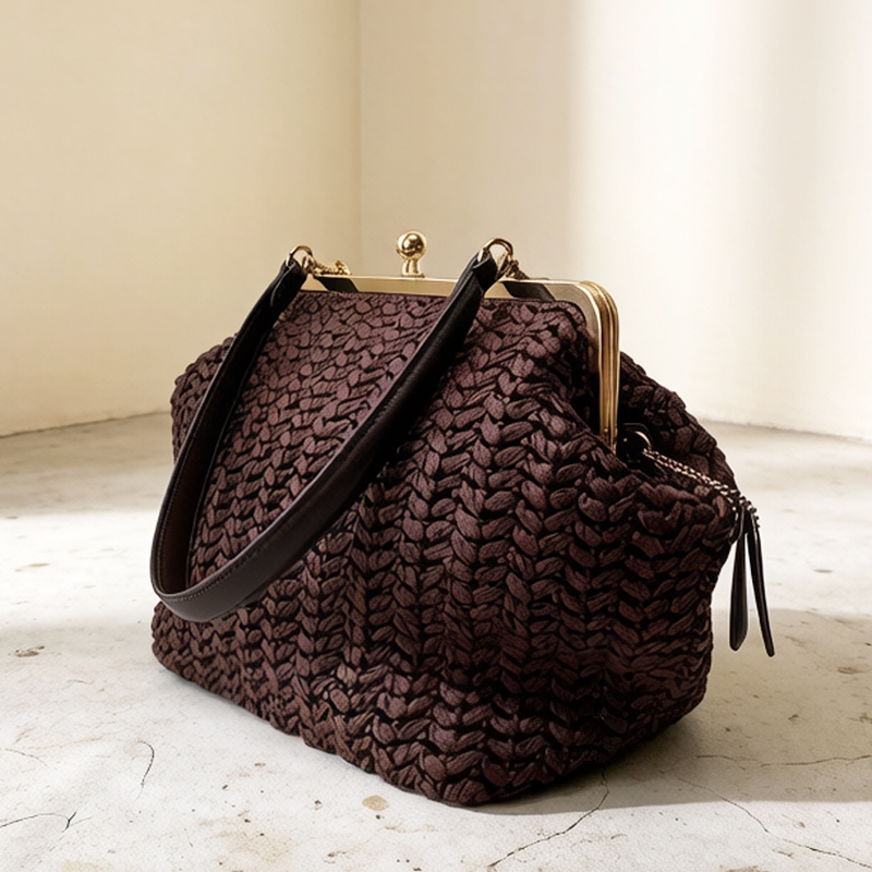 Crochet Bag Raffia - Handgeweven Kisslock Frame Schouder Raffia Strandtassen