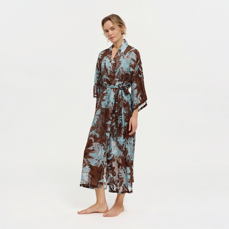 Dames Zwart Wit Inkt Bloemen S - Kimono Sheer Floral recensie en prijs